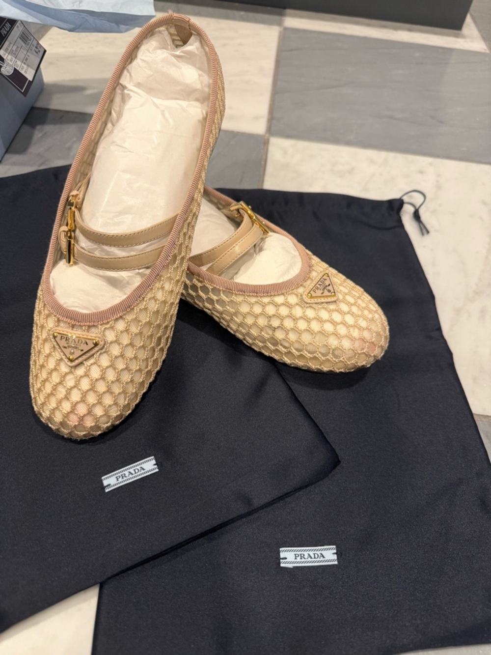Prada Ballerina Mesh Mary Jane Flat